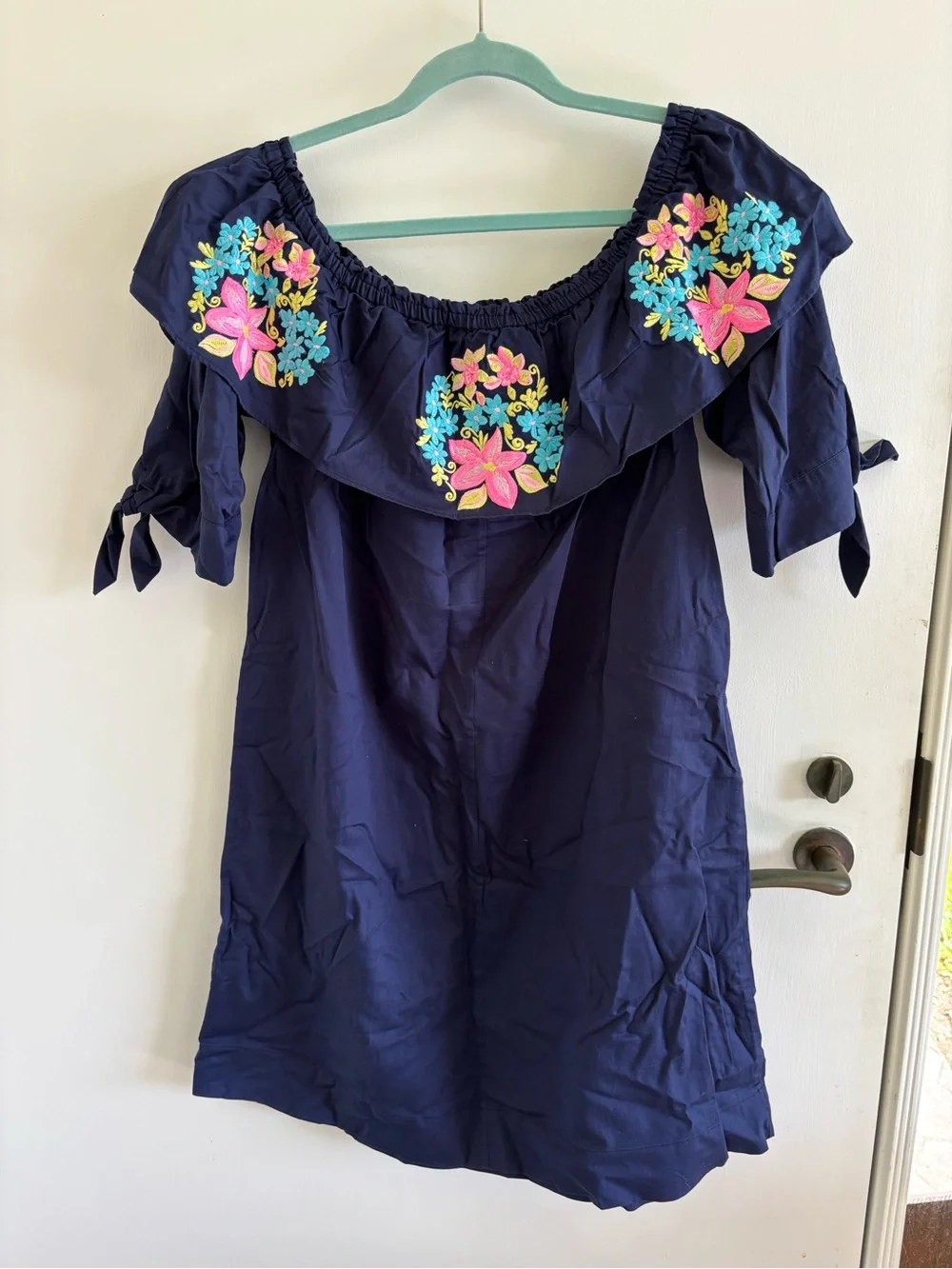 Lilly Pulitzer Embroidered Vanessa Dress Off Shoulder Shift True Navy summer - Picture 3 of 7